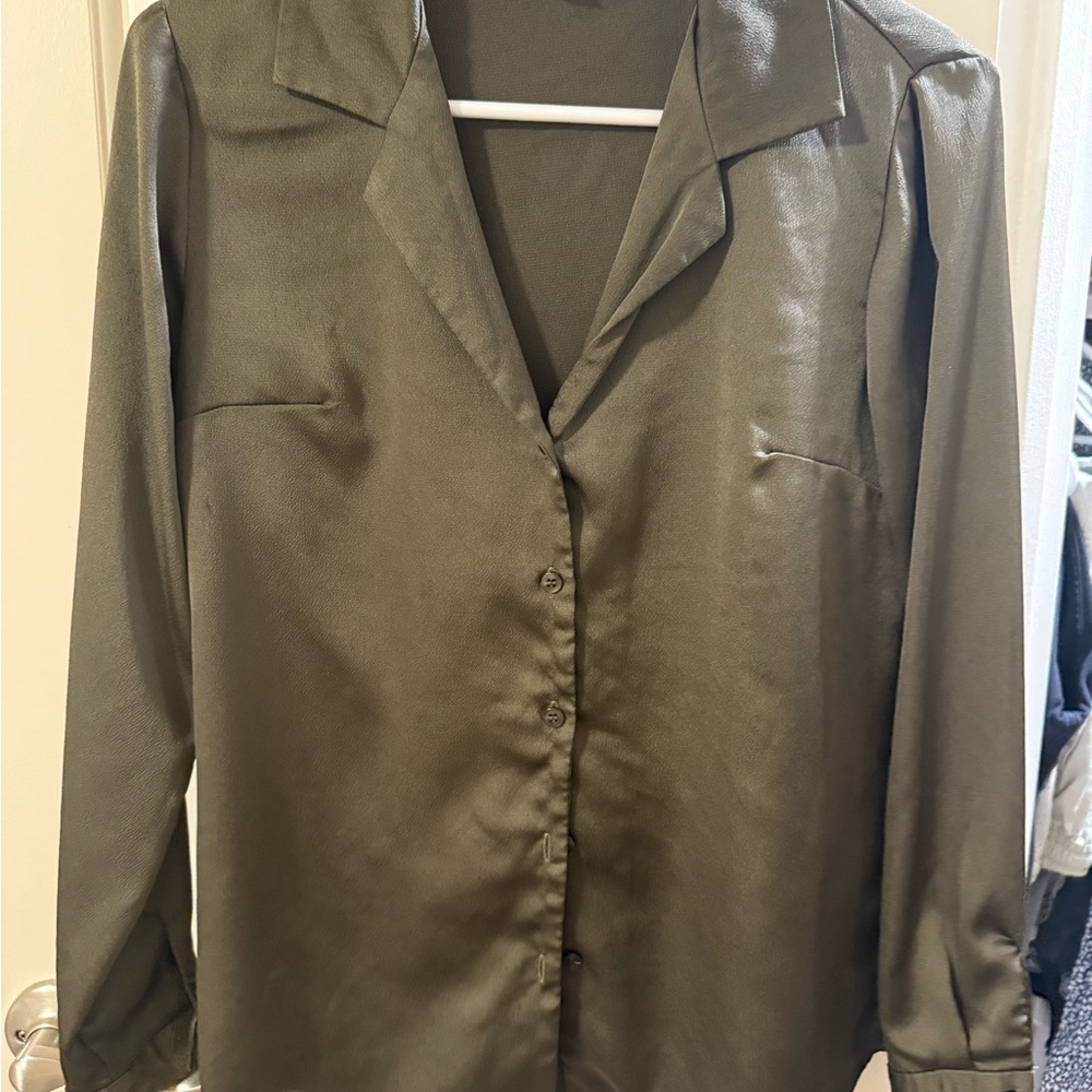 ASOS Olive Satin Blouse